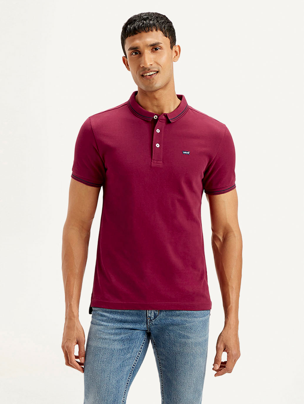 Men's Solid Slim Fit Polo T-shirt - Front View