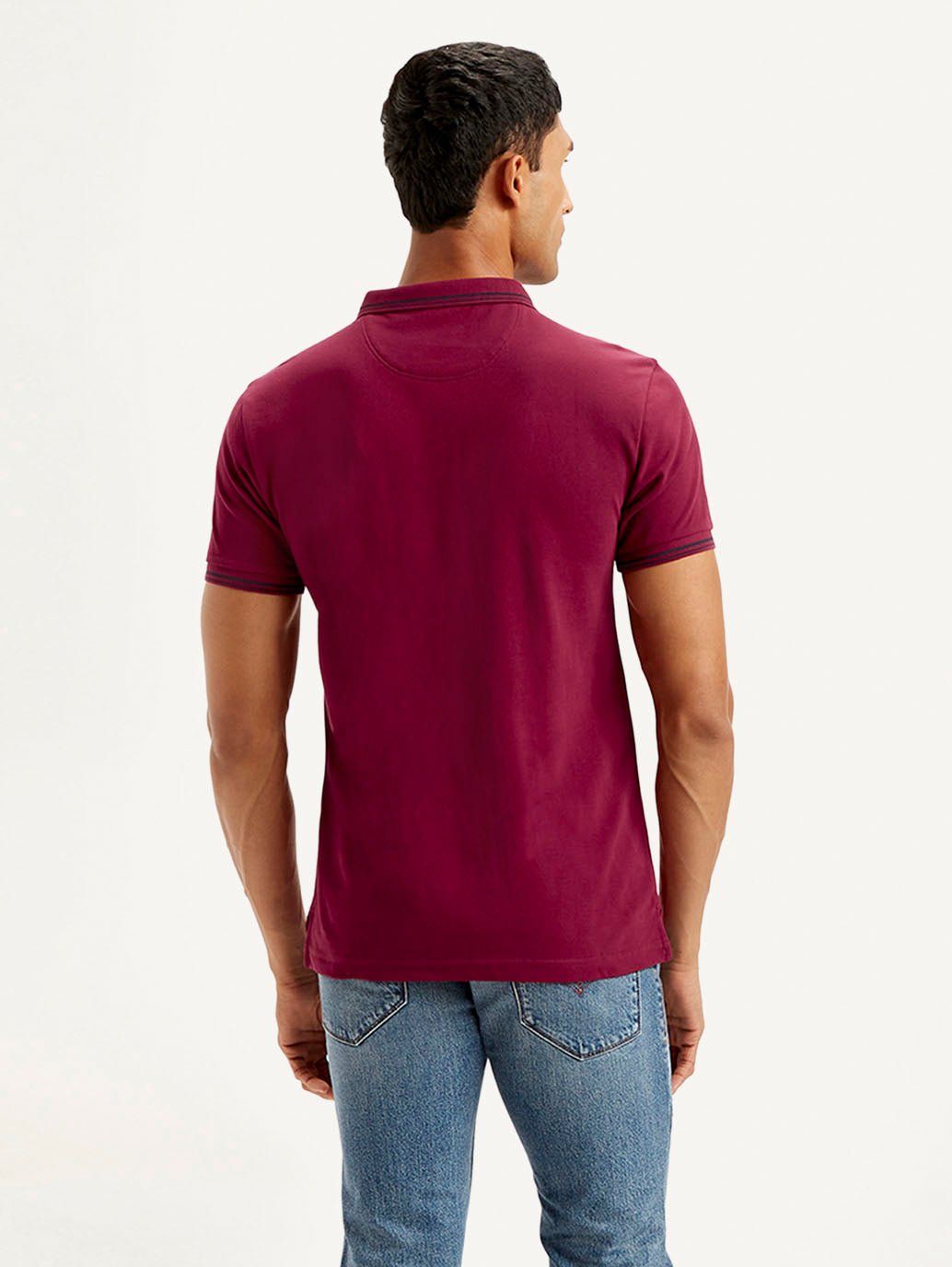 Men's Solid Slim Fit Polo T-shirt - Back View