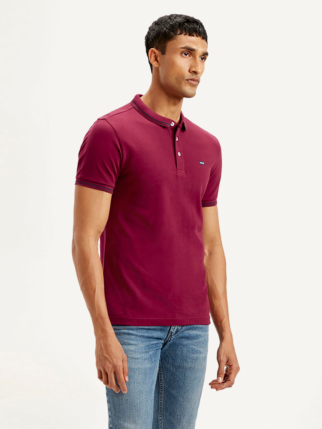 Men's Solid Slim Fit Polo T-shirt - Side View