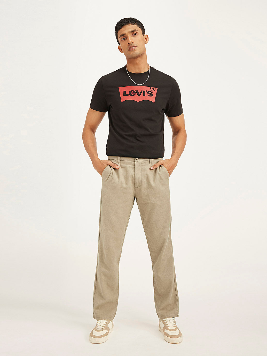 Men's Beige Authentic Straight Fit Linen Chino Pants