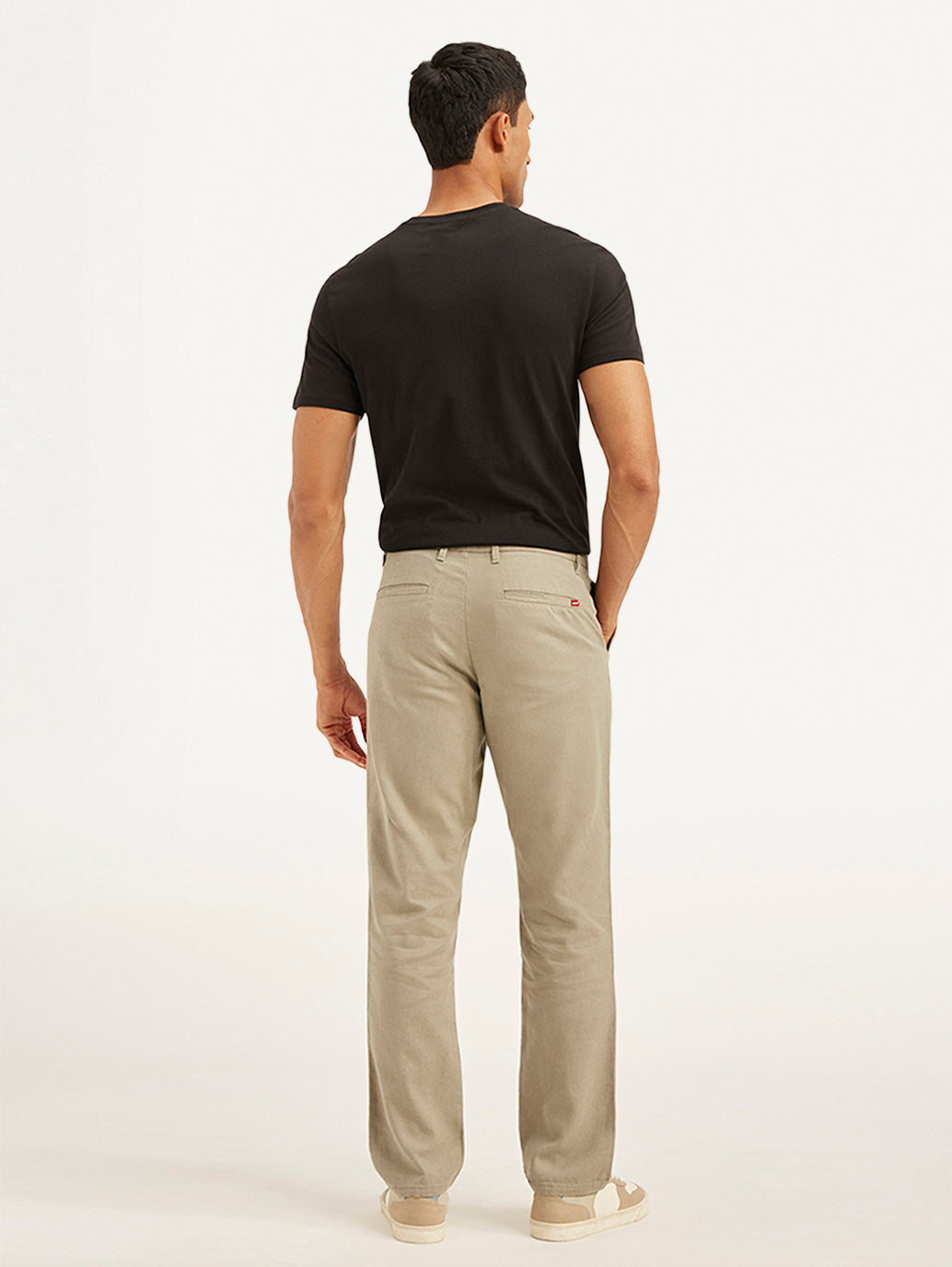 Men's Beige Authentic Straight Fit Linen Chino Pants - Back View