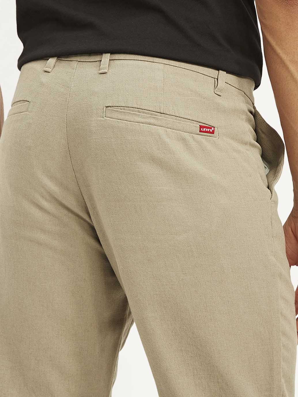 Men's Beige Authentic Straight Fit Linen Chino Pants - Detail View