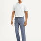 Men's Blue Relaxed Straight Fit Mid Rise Linen Trousers - Front View