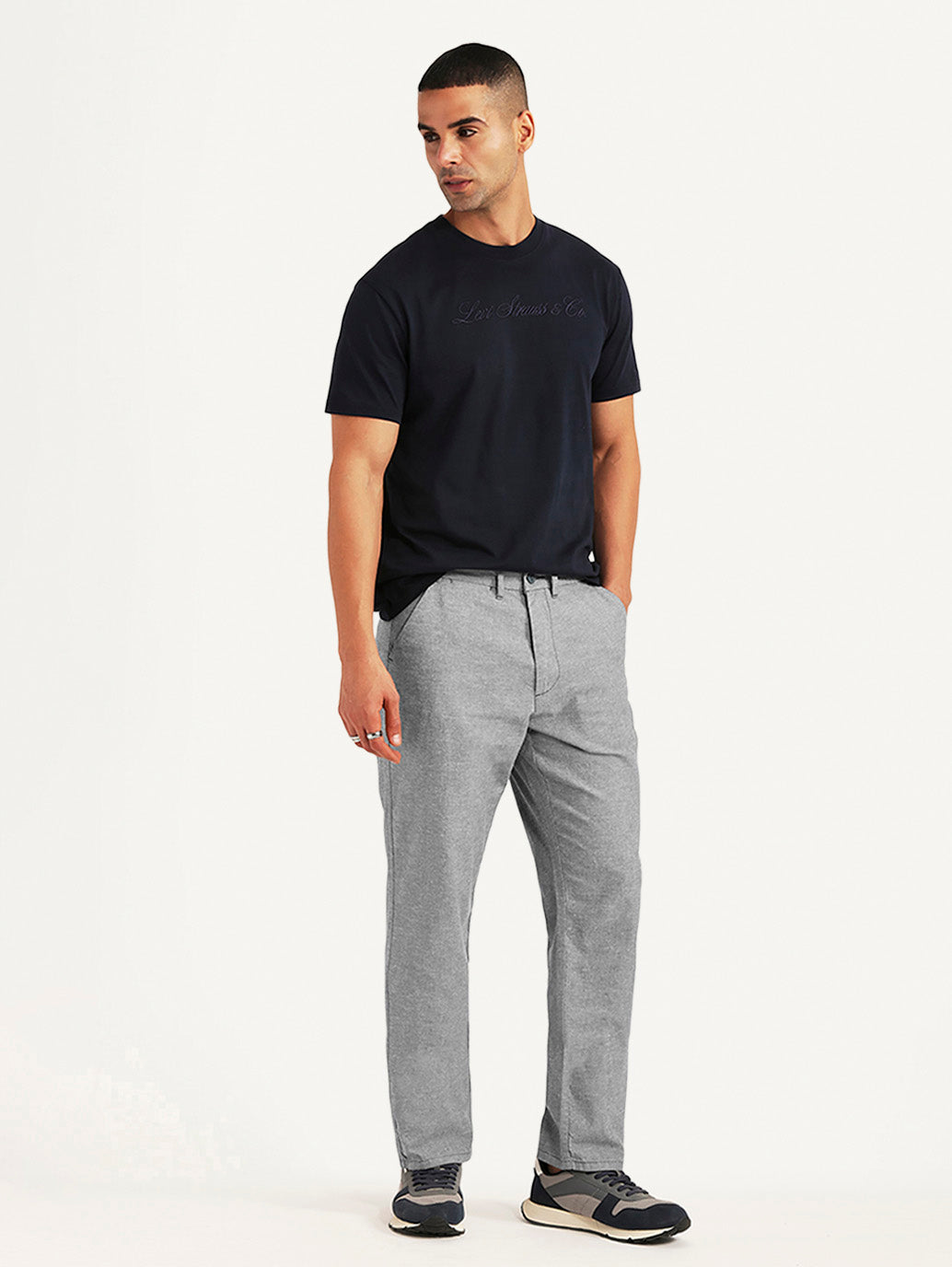 Men's Light Grey Relaxed Fit Linen Chinos