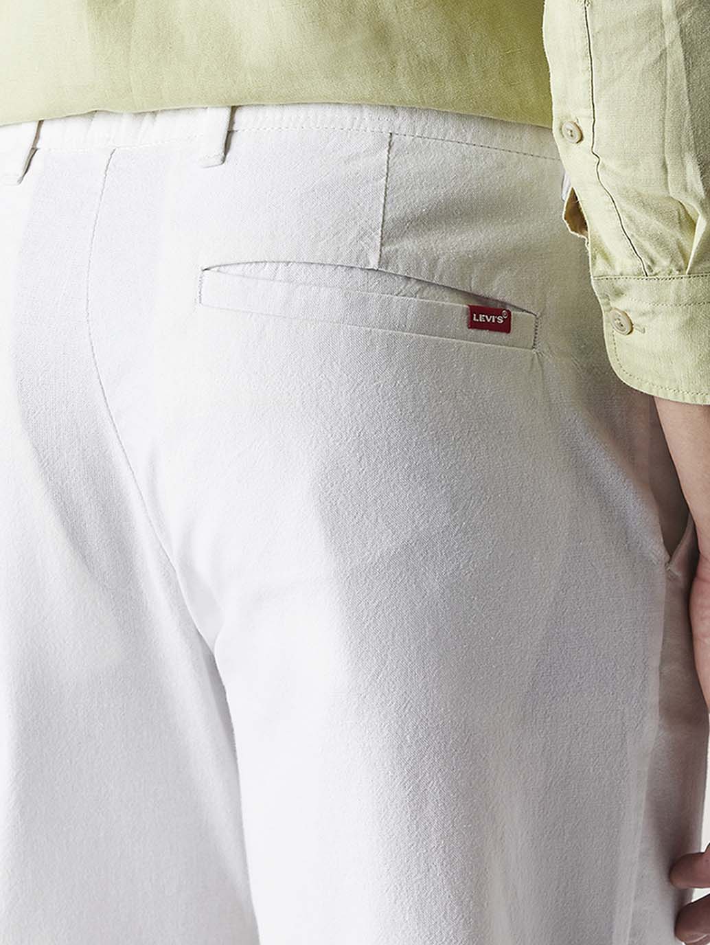 Men's White Authentic Relaxed Fit Mid Rise Linen Chinos - Detail View
