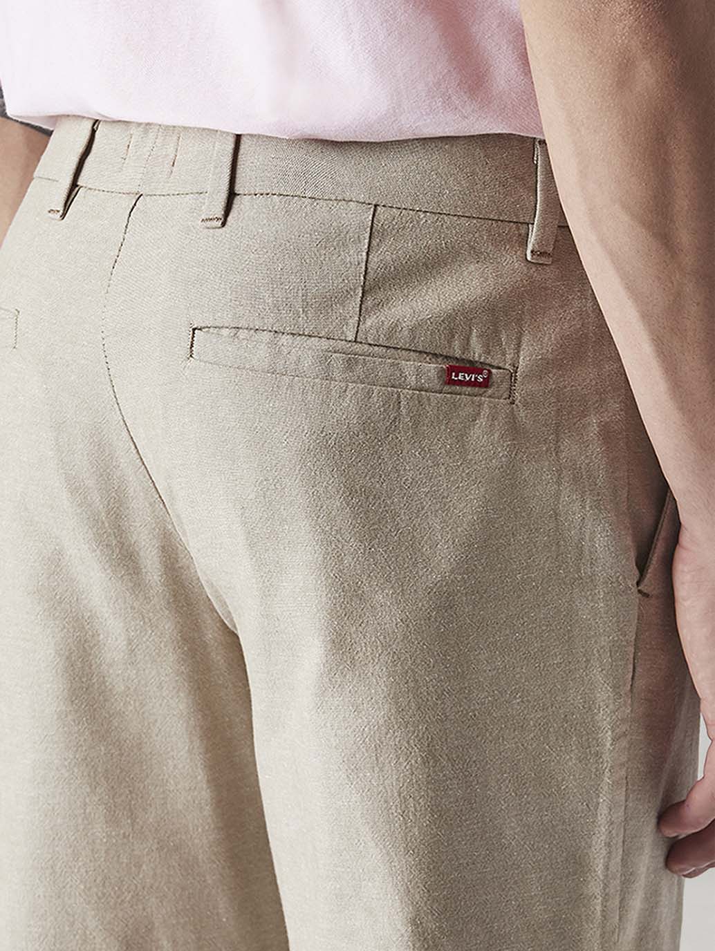 Men's Beige Authentic Relaxed Fit Mid Rise Linen Chinos - Detail View