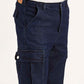 Men's Navy Blue Straight Fit Mid Rise Cargo Jeans - Detail View