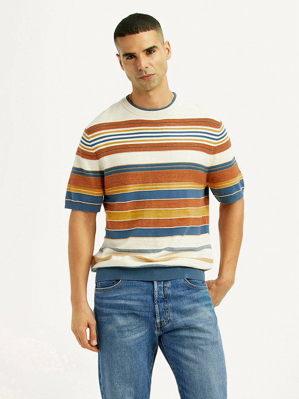 Men's Striped Multicolor Loose Fit T-Shirt