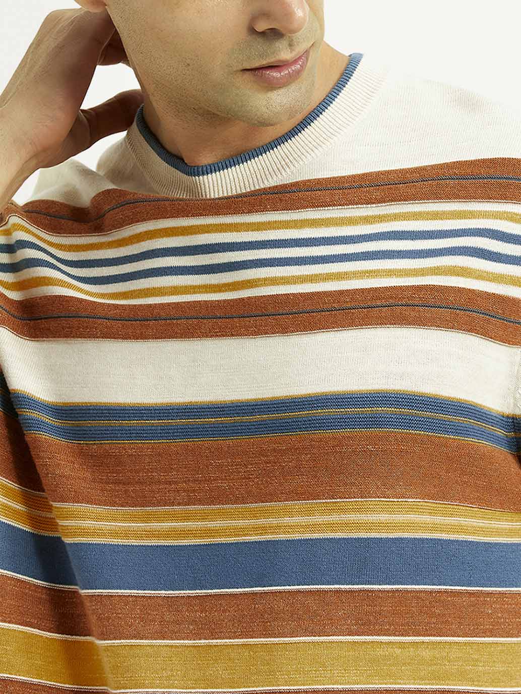Men's Striped Multicolor Loose Fit T-Shirt - Detail View