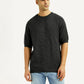 Men's Textured Black Loose Fit T-Shirt - Front View