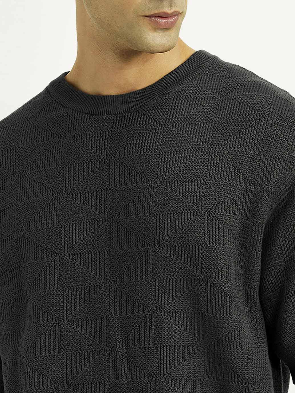 Men's Textured Black Loose Fit T-Shirt - Detail View