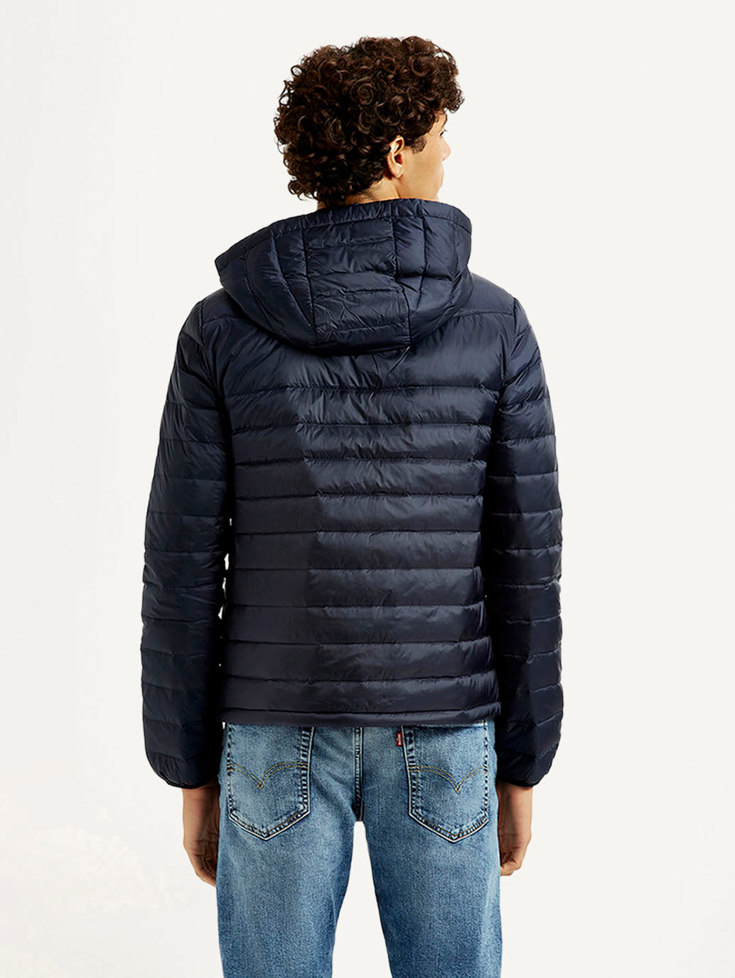 Men's Quilted Navy Puffer Jacket - Back View