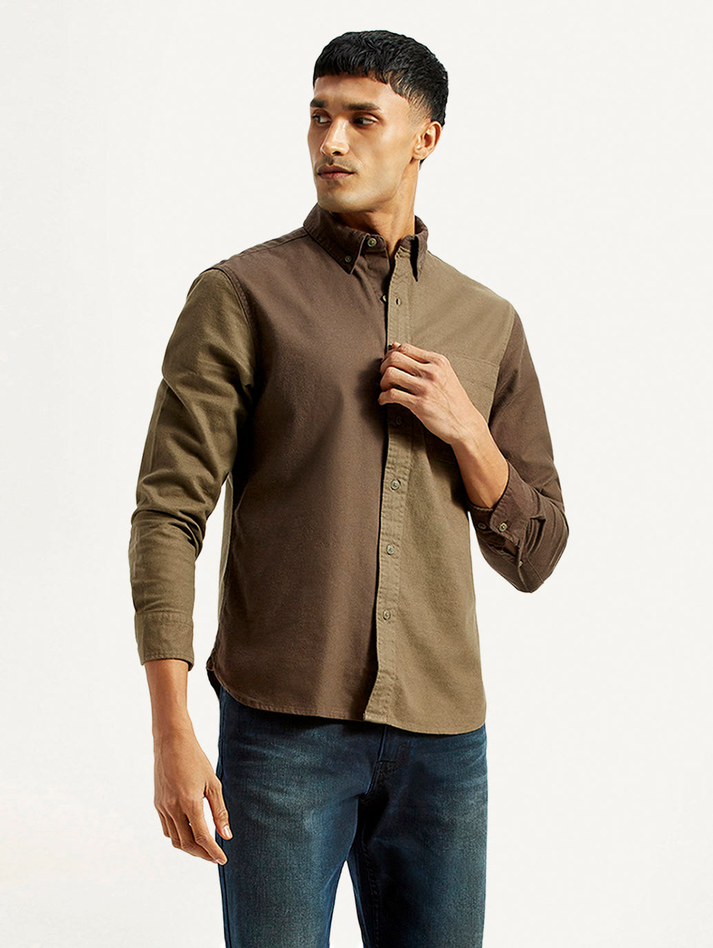 Men's Colorblock Spread Collar Flannel Shirt - Styleshot View