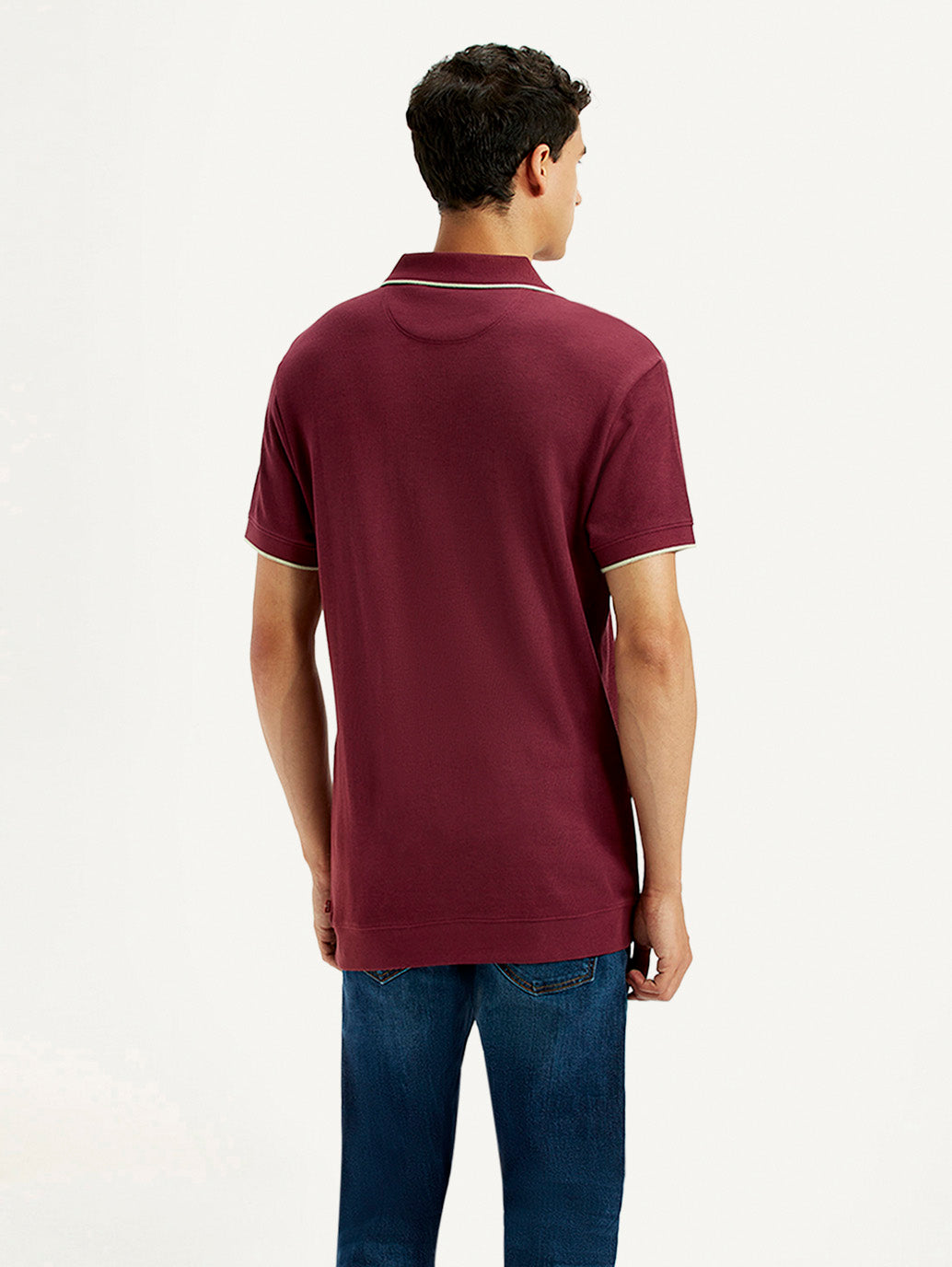 Men's Solid Maroon Slim Fit Polo T-shirt - Back View
