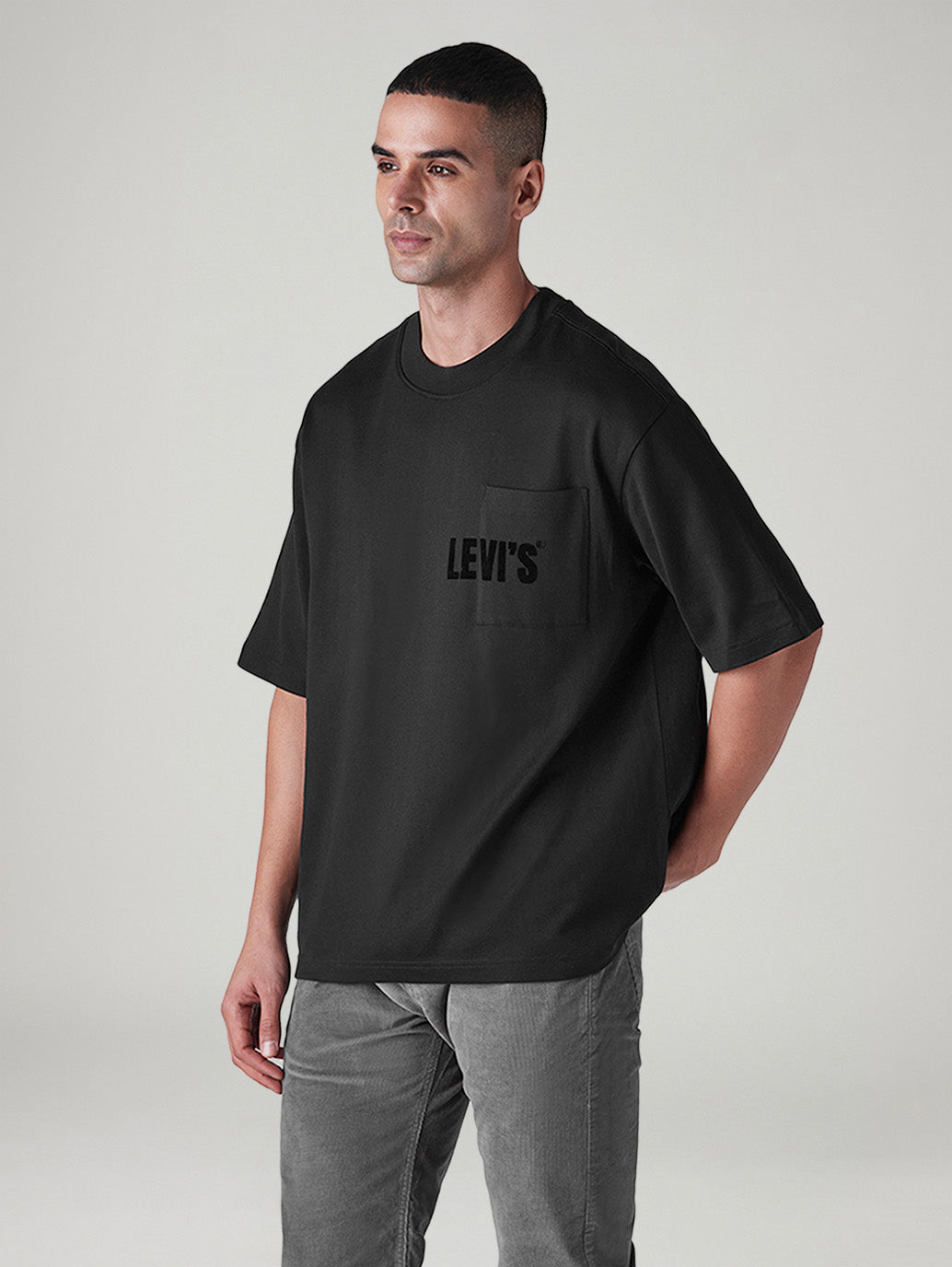 Men's Solid Loose Fit Jersey T-Shirt - Side View