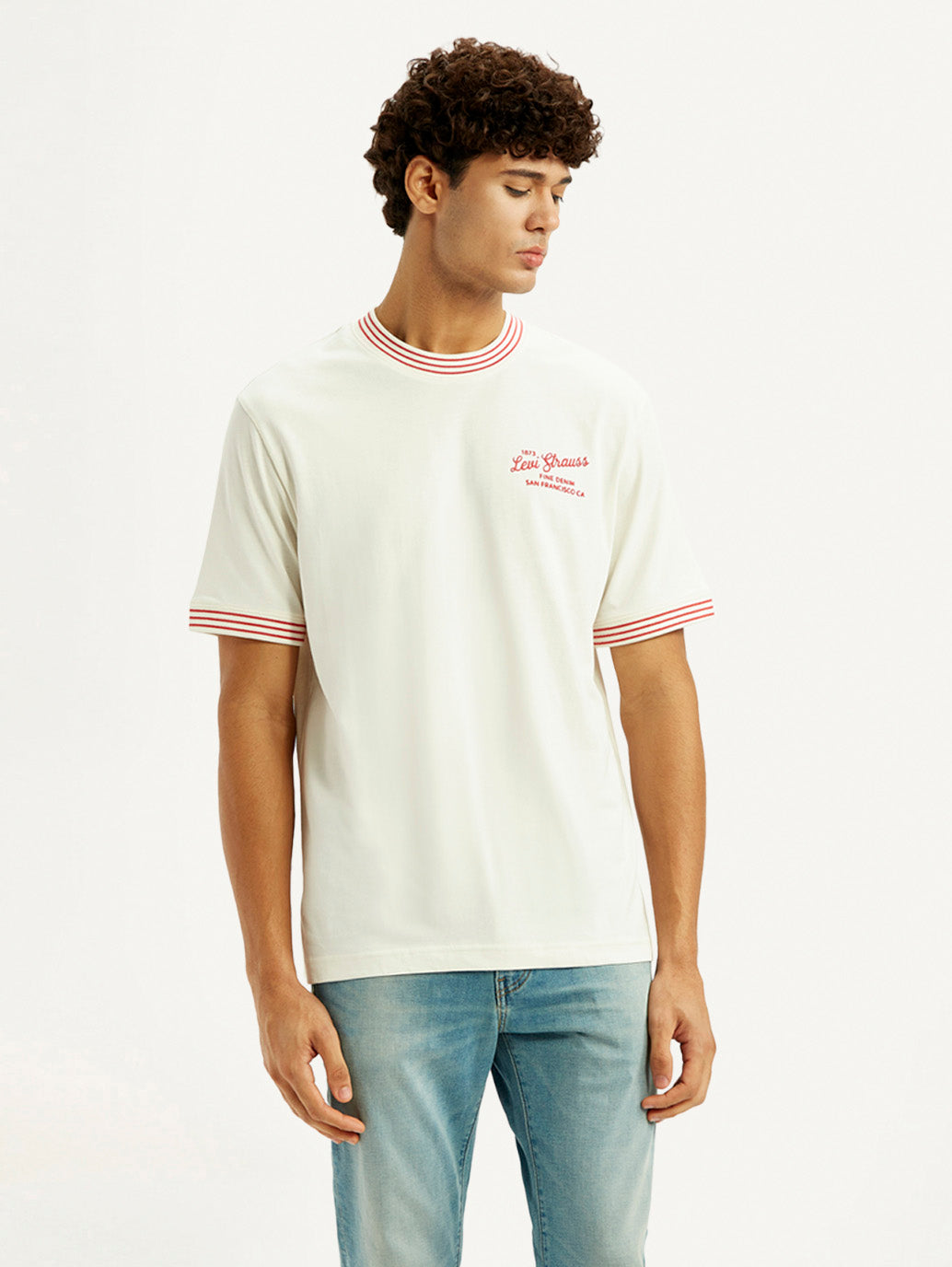 Men's Typography Off White Crew Neck T-shirt - Front View