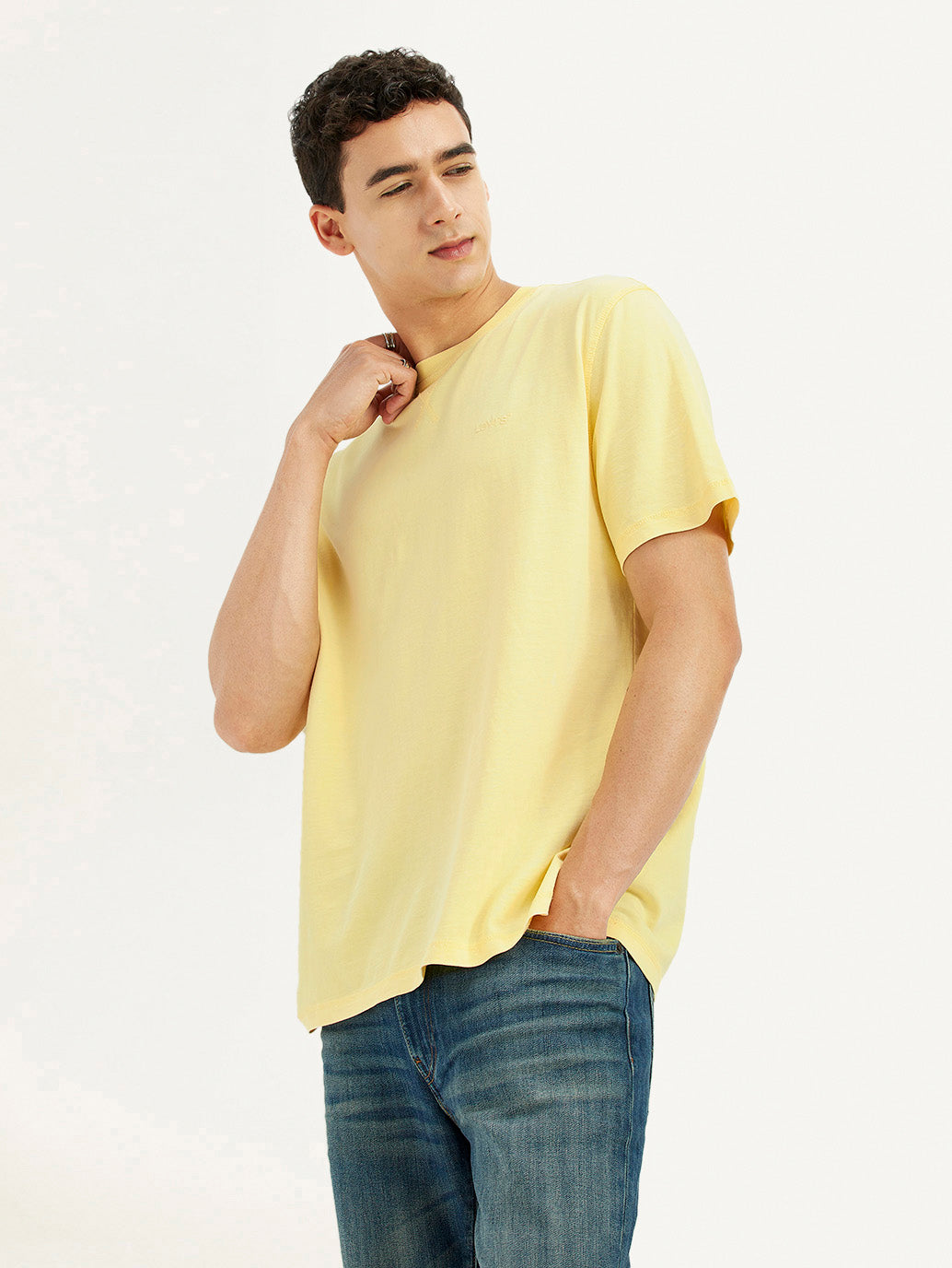 Men's Solid Overdyed Yellow Crew Neck T-shirt