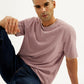 Men's Overdyed Solid Mauve Crew Neck T-shirt - Elevated View