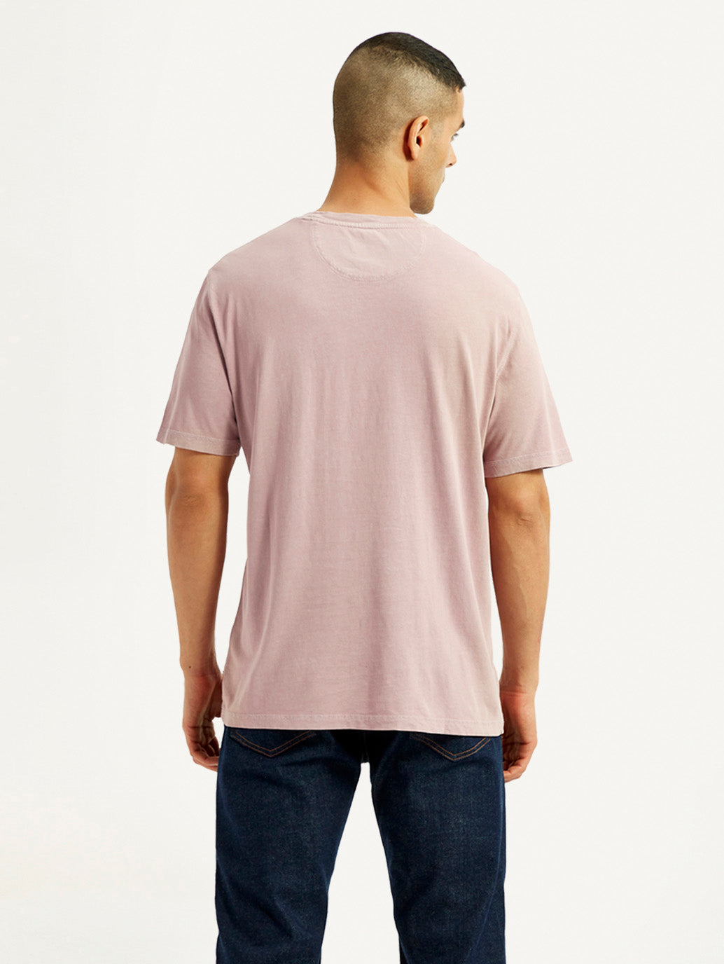 Men's Overdyed Solid Mauve Crew Neck T-shirt - Back View