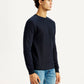 Men's Solid Navy Blue Crew Neck Sweatshirt - Side View