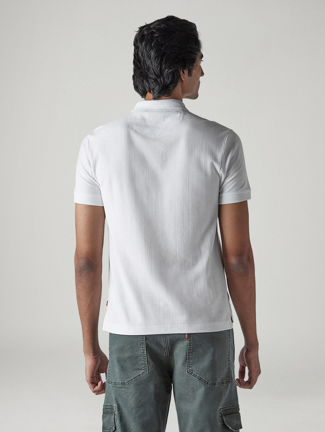 Men's Self Design White Polo T-shirt - back View