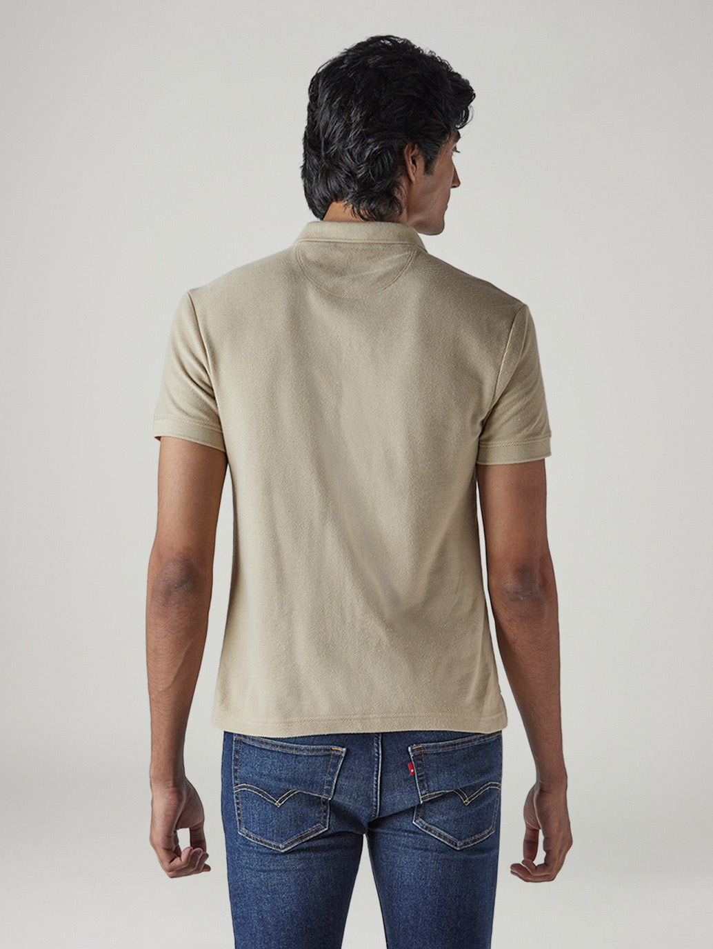 Men's Solid Beige Polo T-shirt - Back View