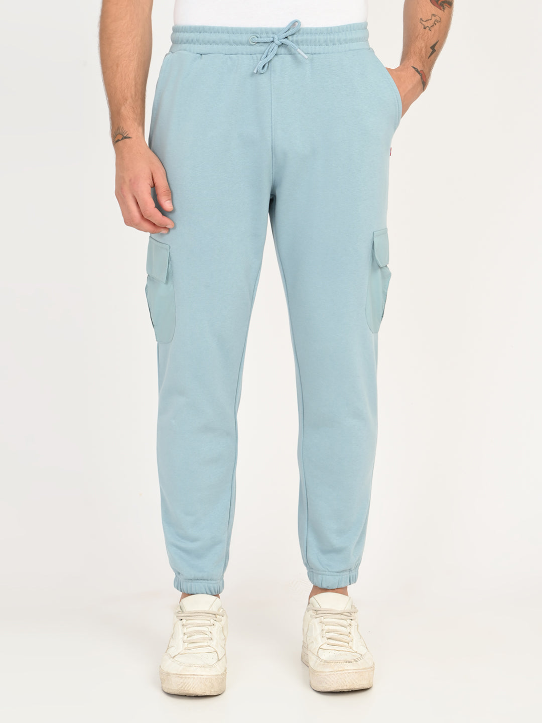 Men's Light Blue Solid Joggers