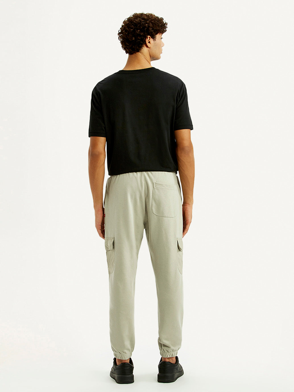 Men's Beige Solid Joggers - Back View