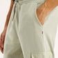 Men's Beige Solid Joggers - Detail View