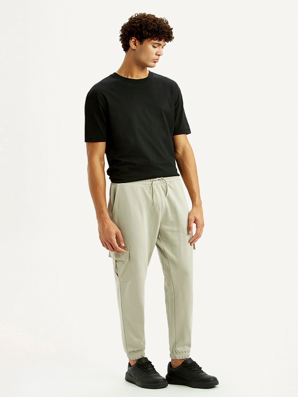 Men's Beige Solid Joggers - Side View