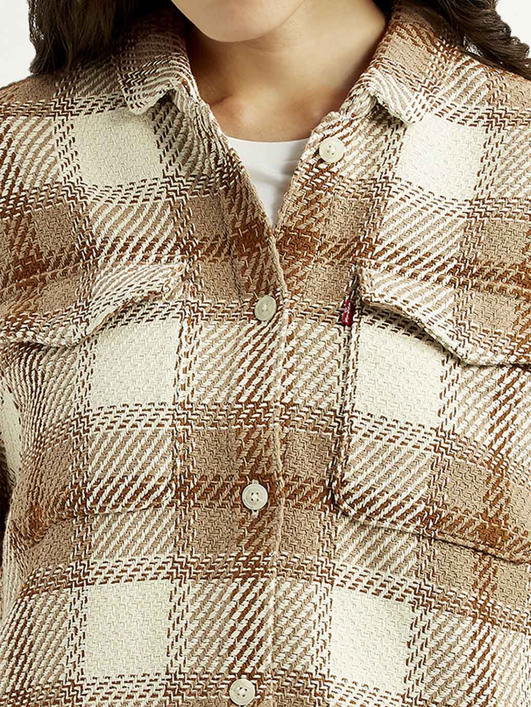 Women's Plaid Light Brown Slim Fit Shirt - Detail View