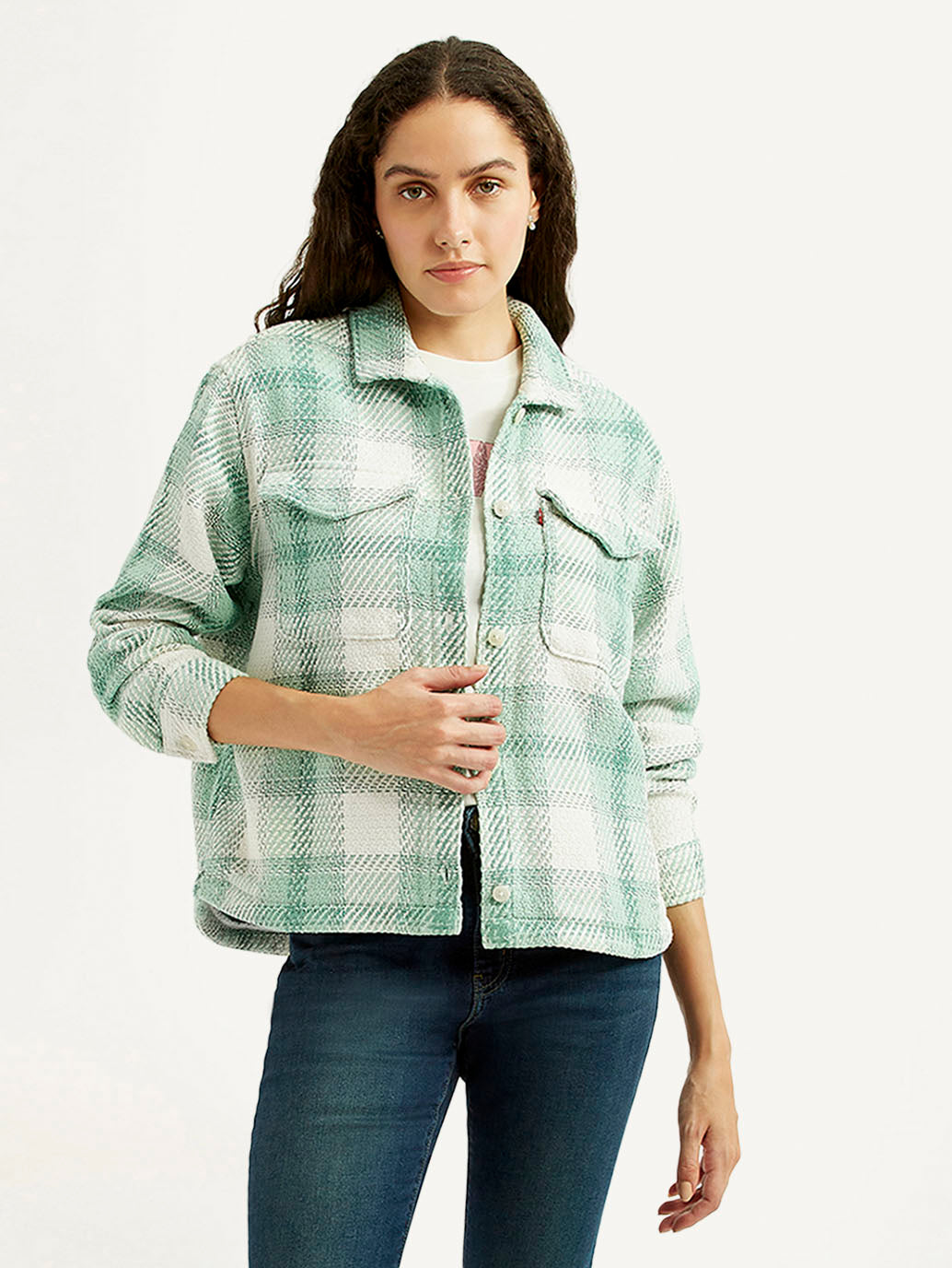 Women's Plaid Green Slim Fit Shirt - Styleshot View