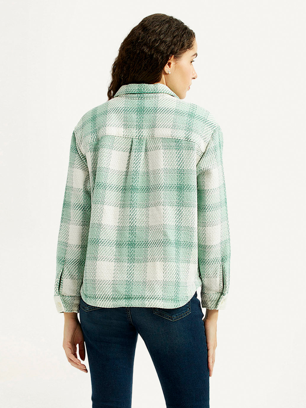 Women's Plaid Green Slim Fit Shirt - Back View