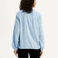 Women's Self Design Light Blue Mandarin Collar Top - Back View