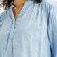 Women's Self Design Light Blue Mandarin Collar Top - Detail View