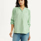 Women's Self Design Light Green Mandarin Collar Top - Styleshot View