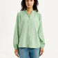 Women's Self Design Light Green Mandarin Collar Top - Front View