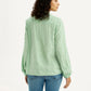 Women's Self Design Light Green Mandarin Collar Top - Back View
