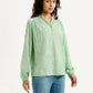 Women's Self Design Light Green Mandarin Collar Top - Side View