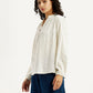 Women's Self Design Off White Mandarin Collar Top - Side View