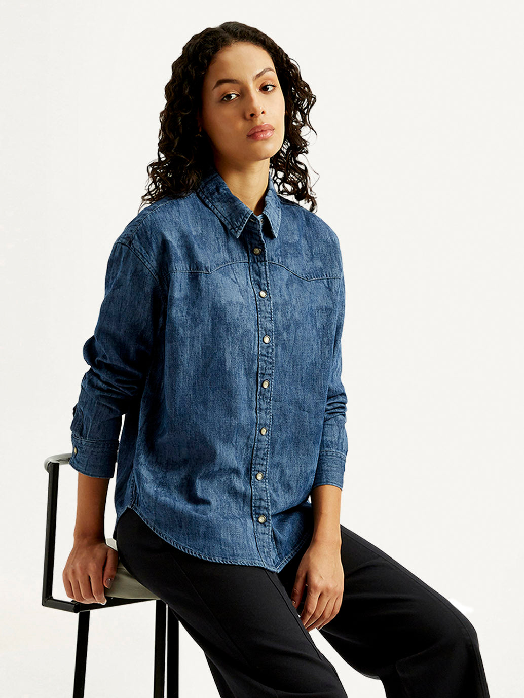 Women's Washed Relaxed Fit Denim Shirt
