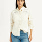 Women's Embroidered Cream Spread Collar Shirt - Styleshot View