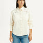 Women's Embroidered Cream Spread Collar Shirt - Front View