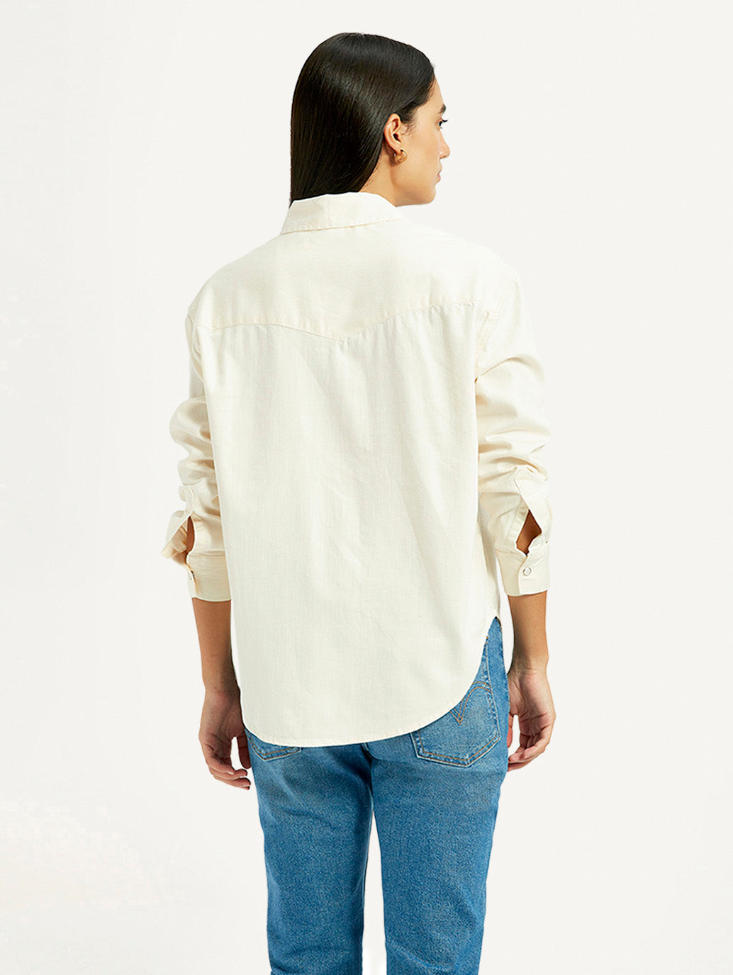Women's Embroidered Cream Spread Collar Shirt - Back View