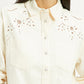 Women's Embroidered Cream Spread Collar Shirt - Detail View