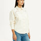 Women's Embroidered Cream Spread Collar Shirt - Side View
