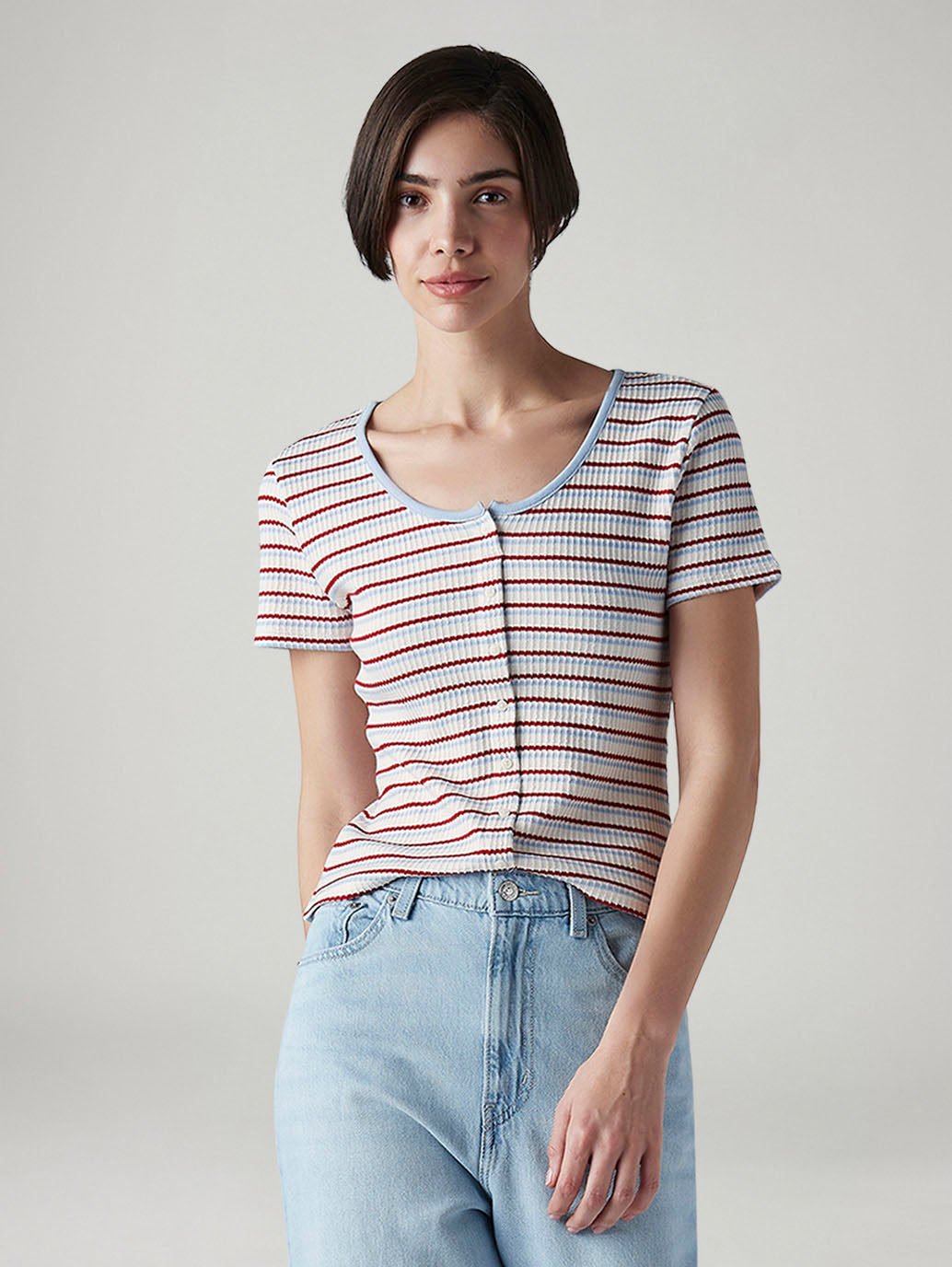 Women's Striped Multi Color Scoop Neck Top - Styleshot View