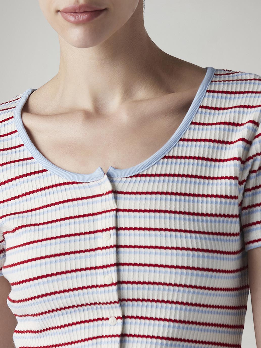 Women's Striped Multi Color Scoop Neck Top - Detail View