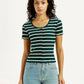 Women's Striped Dark Green Scoop Neck Top - Front View
