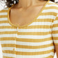 Women's Striped Yellow Scoop Neck Top - Detail View
